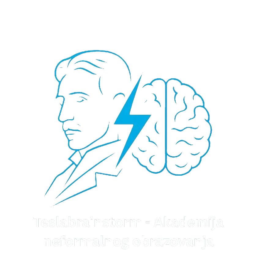 TeslaBrainstorm logo — Nikola Tesla, polovina mozga i munja